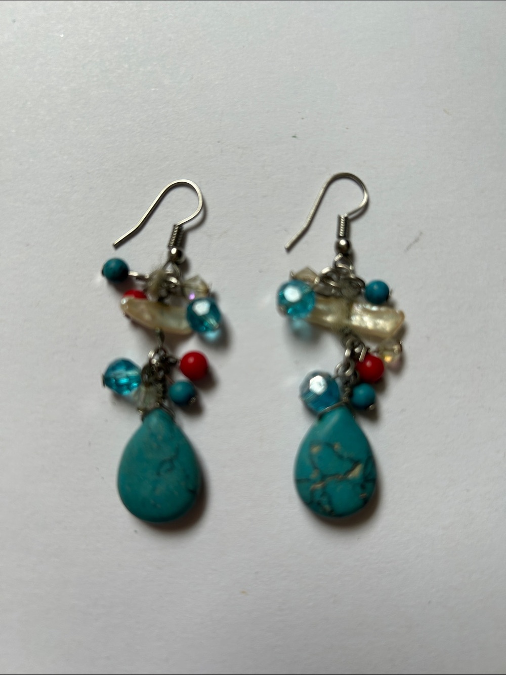 Turquoise Teardrop Dangle Earrings with Mixed Beads - Unbranded j20